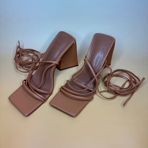ASOS Designs Nude Strappy Square Toe Block heel size 8